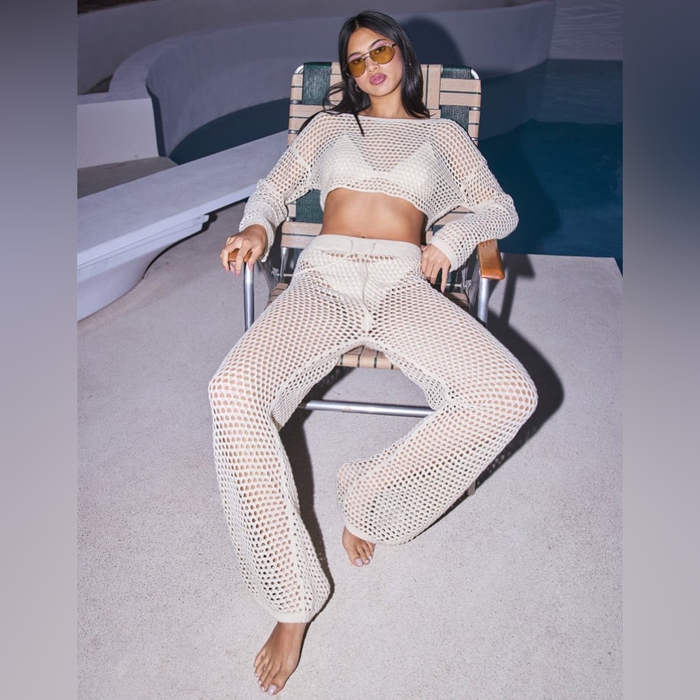 Open Knit Flare Swim Coverup Pants